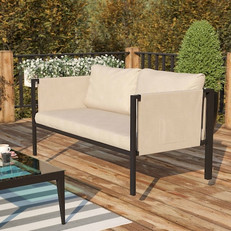 Flash Furniture Black Loveseat with Storage & Beige Cushions GM-201108-2S-GY-GG